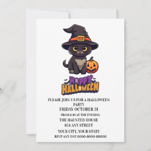 Convites Gato de Bruxa Bonita do Halloween com Abóbora