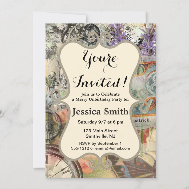 Convites Gato de Cheshire Alice no País das Maravilhas Clás (Frente)