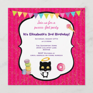Convites Gato De Gato E Festa de aniversário De Sorvete