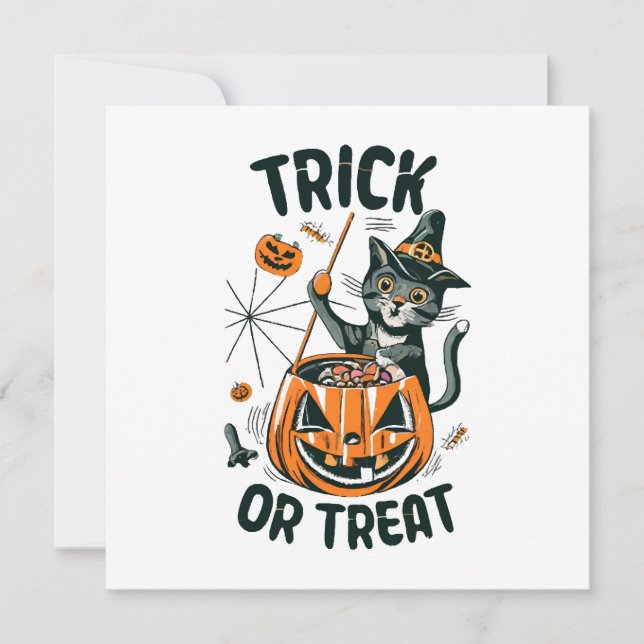 Convites Gato de Halloween Abstrato (Frente)