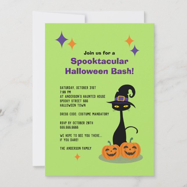 Convites Gato de Halloween Atômico do Século médio (Frente)