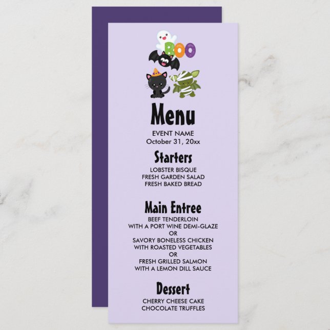 Convites Gato de Halloween, Bat, Mamã e Fantasma (Frente/Verso)