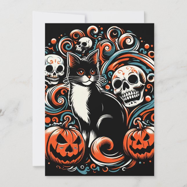 Convites Gato de Halloween com Pumpkins (Frente)