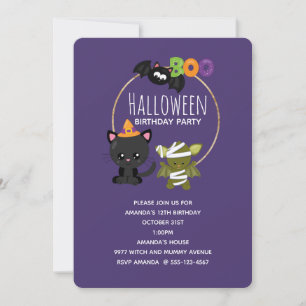 Convites Gato de Halloween Fofo, Morcego e Mamãe Boo Aniver
