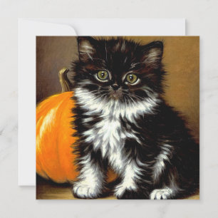 Convites Gato de Halloween Preto e Branco Vintage