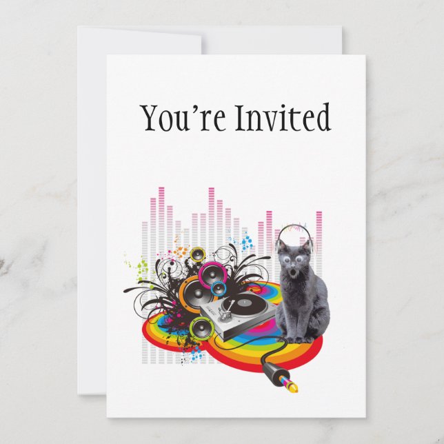 Convites Gato de Música de Pumpin DJ Turntable (Frente)