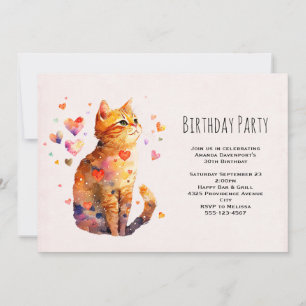 Convites Gato de Tabby Bonito com Corações Aniversário