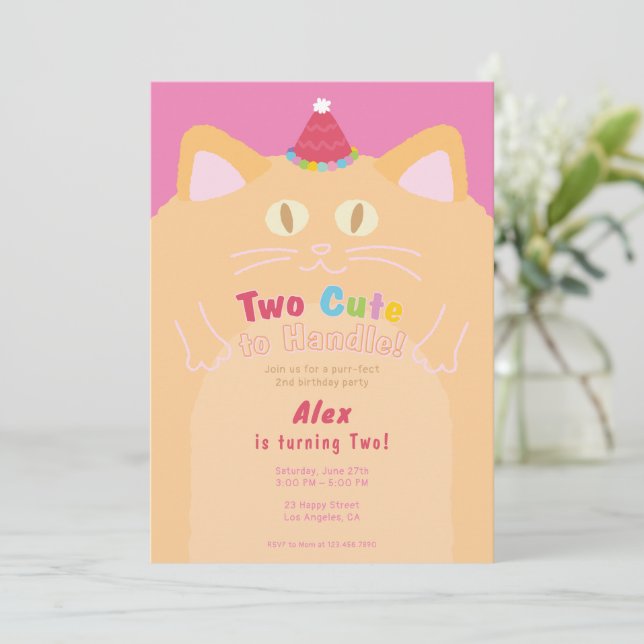 Convites Gato "Dois Fofos para Segurar" 2º Aniversário (Em pé/Frente)
