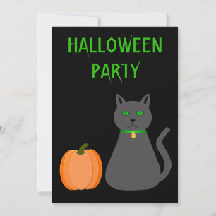 Convites Gato e Abóbora de Halloween Bonitos Personalizados
