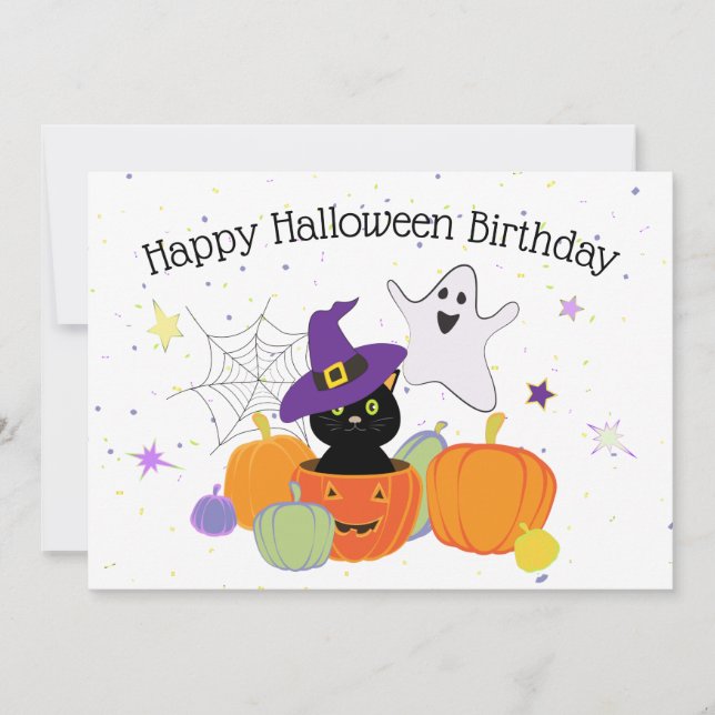 Convites Gato e Abóboras Pretos do Halloween (Frente)