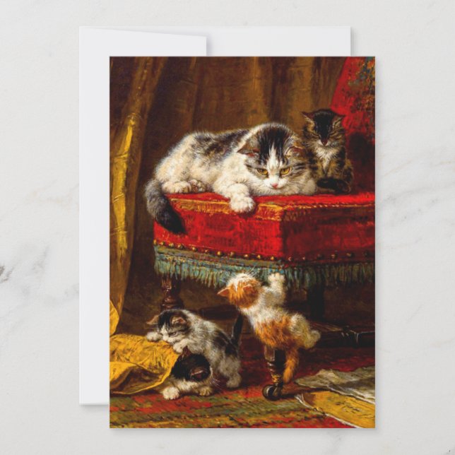 Convites Gato e Gatinhos Brincando com Cadeira (Frente)