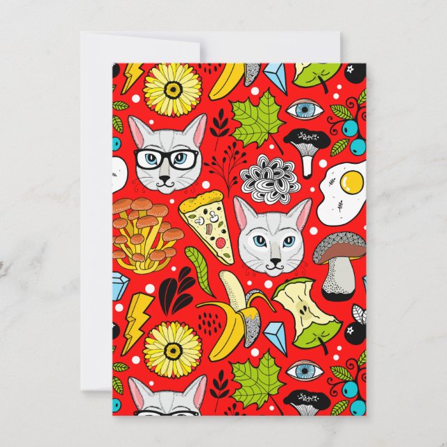 Convites Gato e ovo em vermelho (Frente)