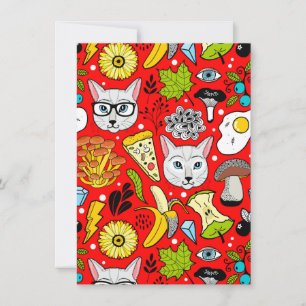 Convites Gato e ovo em vermelho