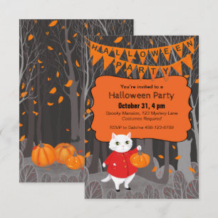 Convites Gato e Pumpkin de Jack-o'-lanterno bonitos do Hall