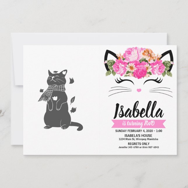 Convites Gato em cachecol se prepara para o inverno - Escol (Frente)