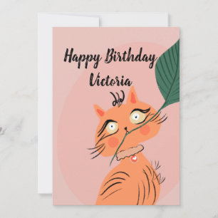 Convites Gato Engraçado Folha de Planta Cartoon Aniversário