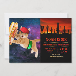 Convites Gato espacial com bonés e mochila