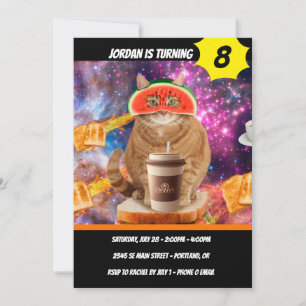 Convites Gato espacial com óculos de melancia