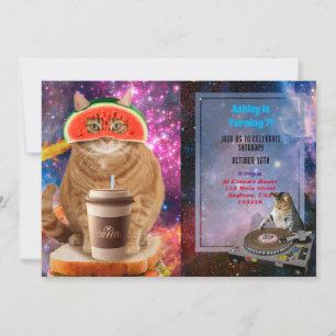Convites Gato espacial com óculos de melancia