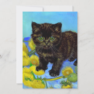 Convites Gato Estilo Van Gogh com Girassóis