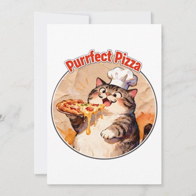 Convites Gato Feliz Chef com Pizza (Frente)