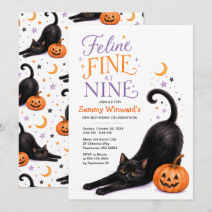Convites Gato Fino aos Nove Aniversário de Halloween 9
