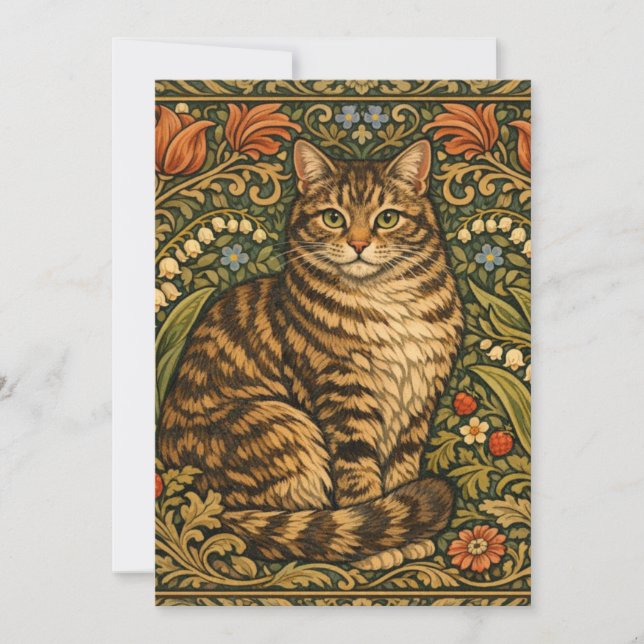 Convites Gato floral botânico vintage elegante (Frente)