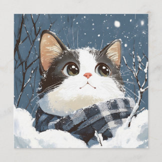 Convites Gato fofo aconchegante neve de inverno