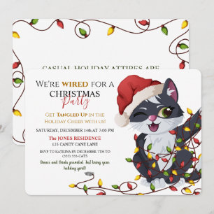 Convites Gato Fofo Enroscado em Luzes de Natal Festa de Nat
