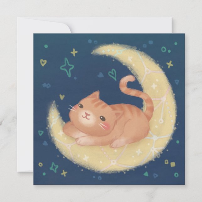 Convites Gato Fofo na Lua (Frente)