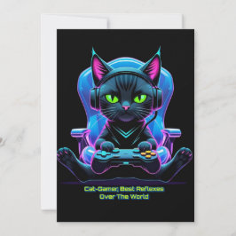 Convites Gato gamer futurista con joystick y actitud felina