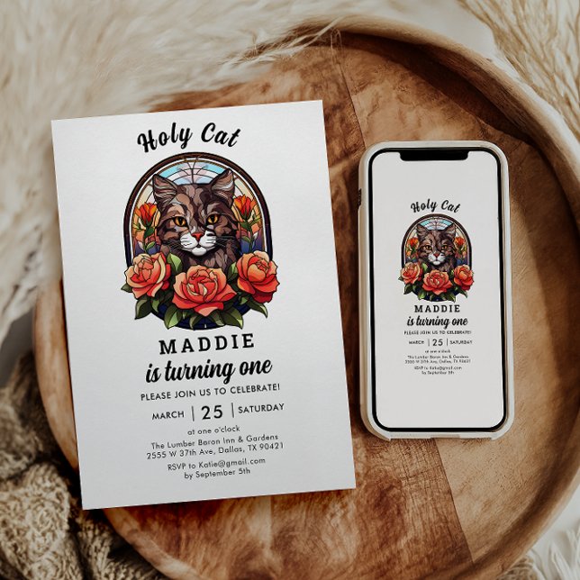 Convites Gato giro que sou um! Primeiro aniversario de Gata (Criador carregado)