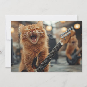 Convites Gato Guitarrista Ruivo de Rock N Roll Rockstar