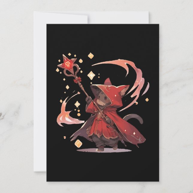 Convites Gato Herói Mago Vermelho Fofo (Frente)