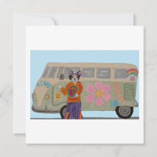 Convites Gato Hippie Smoking com Van de Criança Flor