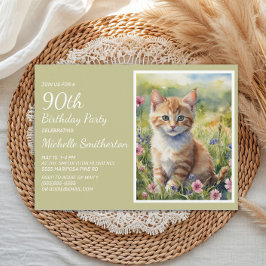 Convites Gato Laranja Amarelo Fofo Aquarela 90º Aniversário