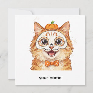 Convites Gato Laranja de Pintura Facial de Esqueleto Fofo n