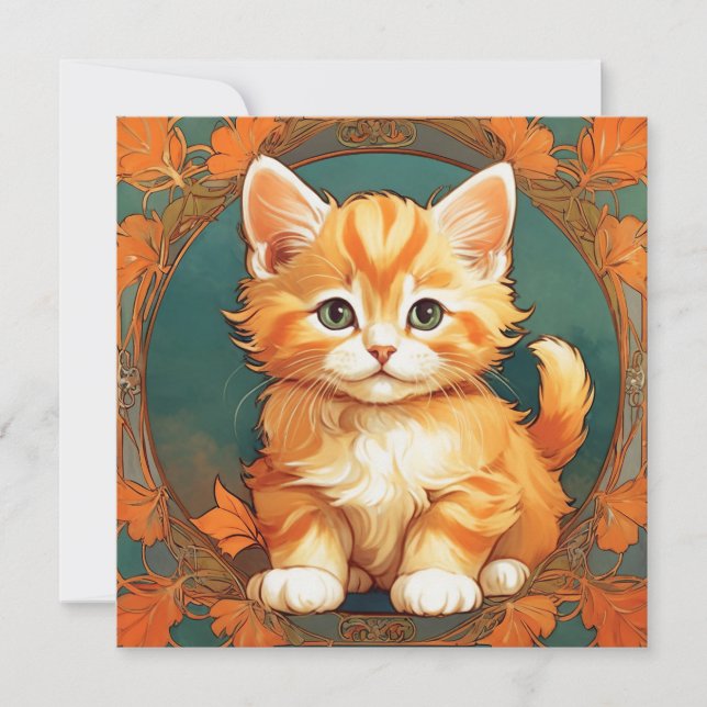 Convites Gato Laranja Estilo Alphonse Mucha (Frente)