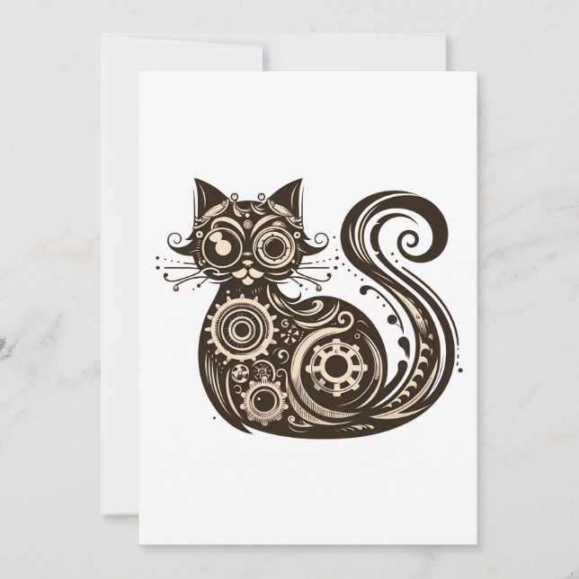 Convites Gato Mecânico Steampunk (Frente)