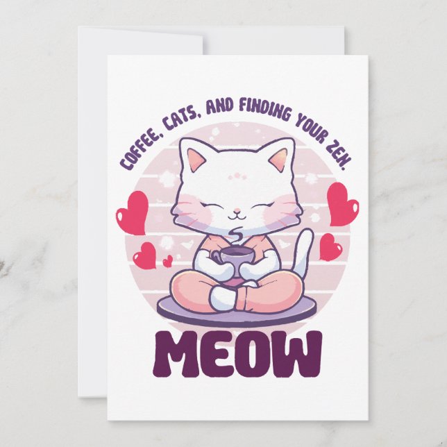 Convites Gato meditação - Gato Kawaii (Frente)