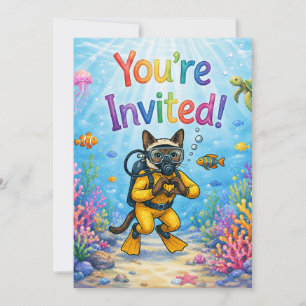 Convites Gato Mergulhador Aniversário Você é Convidado Suba