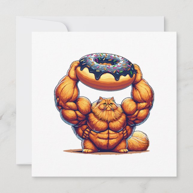 Convites Gato Musculoso Levantando Donut (Frente)