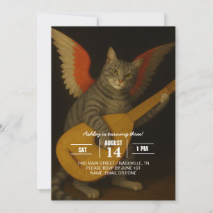 Convites Gato Músico Alado Tocando Alaúde Arte