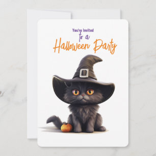 Convites GATO NEGRO com Festa de Halloween de WITCHES