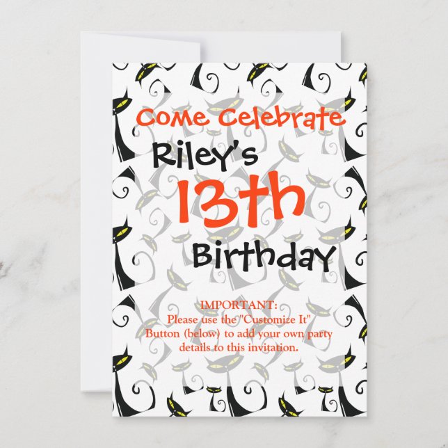 Convites Gato Negro com Padrão de Halloween de Olhos Amarel (Frente)