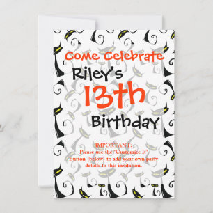 Convites Gato Negro com Padrão de Halloween de Olhos Amarel