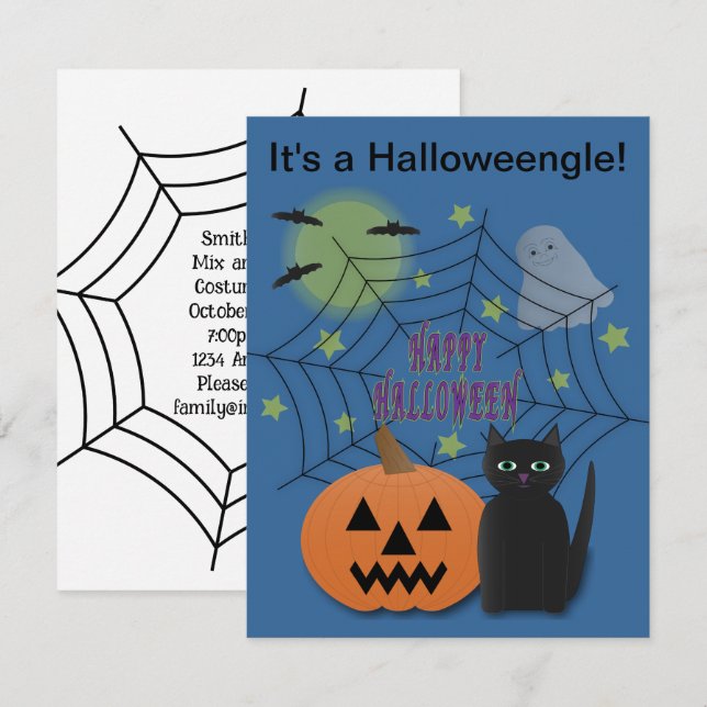 Convites Gato Negro e Abóbora Não Assustador (Frente/Verso)