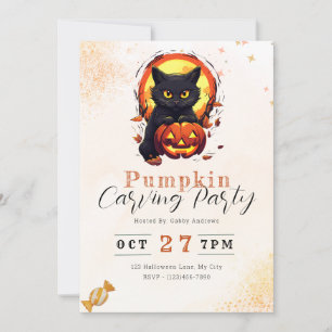 Convites Gato Negro Jack'o- Lanterna Pumpkin Carving Party