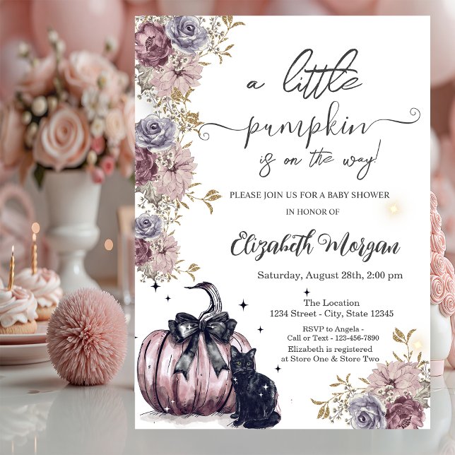 Convites Gato Preto Abóbora Arco Flores Baby Shower   (Criador carregado)