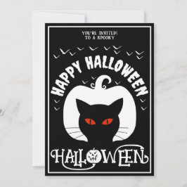 Convites Gato Preto Branco Feliz Fantasia de Halloween Fest